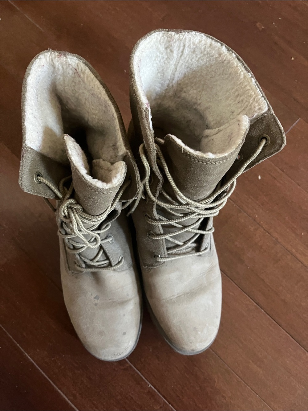 Timberland Women's Taupe Lace-Up Suede Boots with Shearling